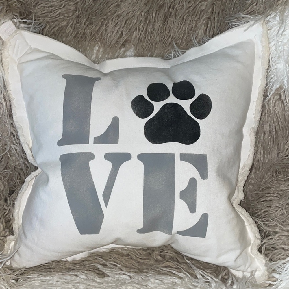 Dog paw print "Love" down filled pillow 18”x 18” cover